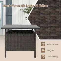 Tangkula Outdoor Wicker Table Rattan Coffee Table W/ Umbrella Insert Hole PE Tabletop & Sturdy Metal Frame -Tangkula GUEST b9c37cd7 1199 47e1 8b8e fc6907afe947