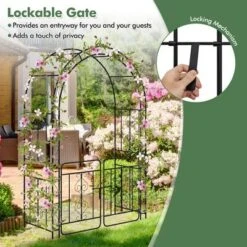 Tangkula 84" No Dig Arch Trellis Heavy-duty Metal Garden Arbor W/ Lockable Gate -Tangkula GUEST b9dc0f37 0083 4bac 966d 3af796363197