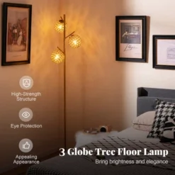 Tangkula 3-Globe Floor Lamp W/ Foot Switch & 3 E26 Bulb Bases Sturdy Metal Pole -Tangkula GUEST ba3177ee 1f58 4da5 ab71 e433d2b25226