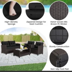 Tangkula 8PCS Outdoor Conversation Set Patio PE Rattan Set W/ Glass Table & Sofa Cushions -Tangkula GUEST ba32cc19 f447 43bd a174 c83ae9f27f5d