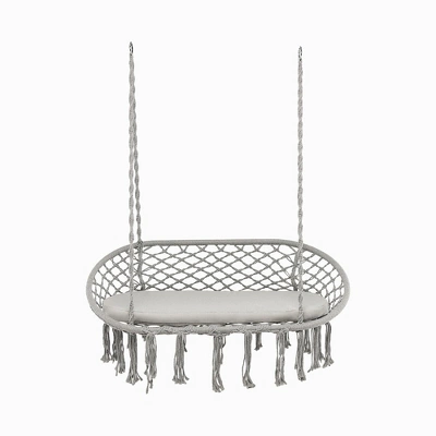 Tangkula 2 Person Hanging Hammock Chair W/ Cushion Macrame Swing 330 Lbs Capacity Grey 11 Tangkula 2 Person Hanging Hammock Chair W/ Cushion Macrame Swing 330 Lbs Capacity Grey - Image 9