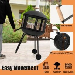 Tangkula Portable Fire Pit W/ Wheels 28" Wood Burning Fire Pit W/ Log Grate Poker Rolling Patio Fireplace Bonfire Firepit For Outdoor Entertaining -Tangkula GUEST ba9cc7f6 113c 4832 a382 7c280a8db0dc