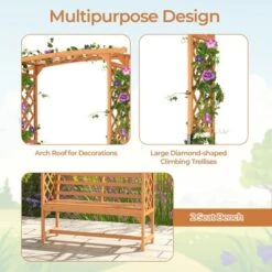 Tangkula Patio Arbor Garden Archway W/ Pergola Bench & Side Trellises For Climbing Plants Vines Grapes 2-Seat Wooden Outdoor Bench Backyard Decoration -Tangkula GUEST babca81e f766 4343 9b9f 96c495fe5b1e