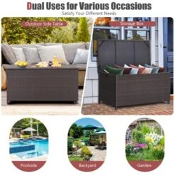 Tangkula Outdoor 50 Gallon Wicker Storage Box PE Rattan Storage Container With Lid Deck&Waterproof Liner Mix Brown -Tangkula GUEST bb61c27c 7888 4402 a221 e5ff830d49e4