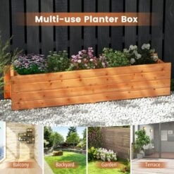 Tangkula Raised Garden Bed, 44" X 11" X 10" Wood Rectangle Planter Box With Drainage Holes Water-resistant Paint -Tangkula GUEST bbaf13d6 2e77 4730 865b e20d3da6b702