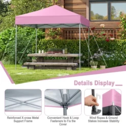 Tangkula 6.6x6.6 FT Folding Pop-up Canopy W/ 6.2-8 Height Adjustment Outdoor Pink -Tangkula GUEST bbc09382 414b 4a5d bf13 20c56e4c4afe