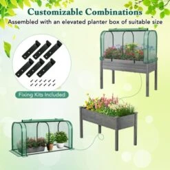 Tangkula Raised Garden Bed With Greenhouse Waterproof Sun-Protective Green Hot House -Tangkula GUEST bc210cc2 f3f5 4e0d 8e0a ece31256a871