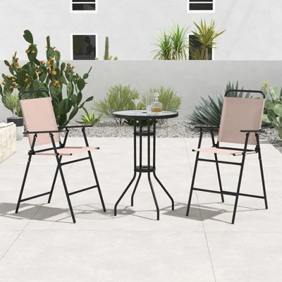 Tangkula 3PCS Bistro Set Folding Chairs Round Bar Table W/ 1.6" Umbrella Hole Yard Patio 4 Tangkula 3PCS Bistro Set Folding Chairs Round Bar Table W/ 1.6" Umbrella Hole Yard Patio - Image 2