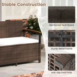 Tangkula Outdoor Storage Bench W/Cushion Backrest & Acacia Wood Armrests Hidden Storage -Tangkula GUEST bcca2d12 3355 4dd3 b394 1ed274edfdaa