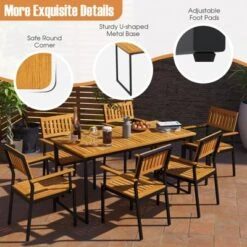 Tangkula 55” Patio Dining Table 6 People Acacia Wood Dining Table With Slatted Tabletop U-shaped Frame Adjustable Foot Pads -Tangkula GUEST bcf05ce8 43f5 4ca5 b50a 697abccb105e
