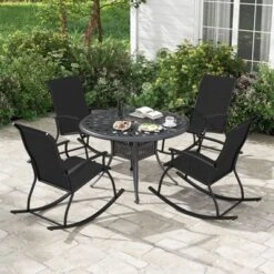 Tangkula Set Of 2 Outdoor Rocking Chair Patio Rocker W/ Breathable Fabric Black -Tangkula GUEST bd23ea06 8a83 4c0c b19d 44e627cce6f7