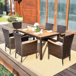 Tangkula 7pcs Patio Rattan Dining Set 6 Stackable Cushioned Chairs Patio -Tangkula GUEST bd2ba1bf 5b07 4fe3 a357 b0d3461c20fb