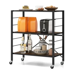 Tangkula 3-Tier Folding Shelf Free DIY Design Shelving Unit W/ 4 Universal Wheels Kitchen -Tangkula GUEST bd2cd798 8b55 40fc b2d6 98baf483caa3