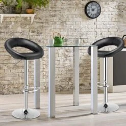 Tangkula Set Of 2 PU Leather Bar Stools Adjustable Kitchen Counter Chairs Black