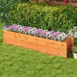 Tangkula Raised Garden Bed, 44" X 11" X 10" Wood Rectangle Planter Box With Drainage Holes Water-resistant Paint