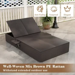 Tangkula Patio Double Chaise Lounge 6 Position Adjustable Wicker Recliner Bed With Cushions & Folding Side Trays -Tangkula GUEST bdb2e723 dc97 444d 8862 88bab191aca9