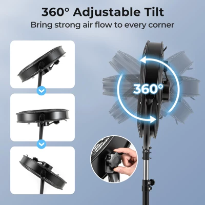 Tangkula 20" High Velocity Pedestal Fan W/3 Speeds 360 Degree Tilt & Adjustable Height 8 Tangkula 20" High Velocity Pedestal Fan W/3 Speeds 360 Degree Tilt & Adjustable Height - Image 6