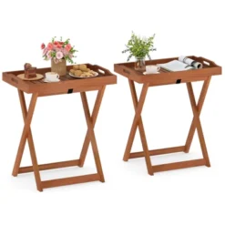 Tangkula Solid Wood Tray Table Set Of 2 W/Removable Top Rectangular TV Tray Bistro Table -Tangkula GUEST be030e6d 9ed1 4cc7 853e 1dbf15c16161