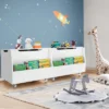 Tangkula Kids Toy Box Wooden Storage Chest Bench W/ Bookshelf Wheels Safety Hinge Lid -Tangkula GUEST beb0c7d6 2eab 482b 82e9 4788f035355b