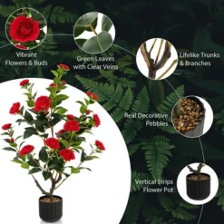 Tangkula 38" Artificial Camellia Tree Faux Floral Plant Fake Tree For Decoration Red -Tangkula GUEST bed0d036 516a 4ec2 80c4 332ae767492e