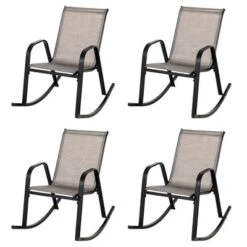Tangkula Set Of 4 Metal Rocking Chair Heavy-Duty Rocker Outdoor Anti-Slip Brown Patio -Tangkula GUEST bee884bd fb7a 4bb2 9a46 4e28a0802077