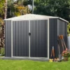 Tangkula 8 X 6.3 FT Metal Outdoor Storage Shed W/ Lockable Door Pitched Tool Shed Roof