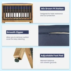 Tangkula 2PCS Acacia Wood Outdoor Patio Ottoman Footstool W/ Removable Cushion -Tangkula GUEST beff7c1b 44b2 4709 aa80 0e576eb4d767