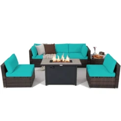 Tangkula 7PCS Patio Rattan Furniture Set Fire Pit Table Cover Cushion -Tangkula GUEST bf46d16f cdd2 4357 8bd0 30a286324597