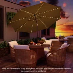 Tangkula 10FT Solar Patio Umbrella With 112 LED Lights Outdoor Table Market Umbrella With Crank Lifting Handle & Push Button Tilt System Coffee