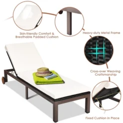 Tangkula Patio Adjustable Rattan Recliner Chaise Lounge Chair W/ Cushion Wheels 15 Tangkula Patio Adjustable Rattan Recliner Chaise Lounge Chair W/ Cushion Wheels -Tangkula GUEST bf79c347 85e6 4f69 9aeb 302b74b8896b