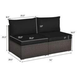 Tangkula 2PCS Patio Sectional Armless Sofas Outdoor Rattan Furniture Set W/ Cushions Black -Tangkula GUEST bf858692 8dd9 4ffc a593 acddb3fea716