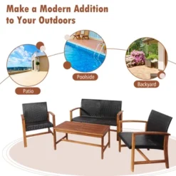 Tangkula 4PCS Patio Conversation Set Outdoor Furniture Set W/ Acacia Wood Frame -Tangkula GUEST bf9b0e54 71fc 49f8 a6b5 65fbe726df22