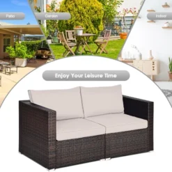 Tangkula 2PCS Rattan Corner Sofa Set Patio Outdoor Furniture Set W/ 4 Beige Cushions -Tangkula GUEST bfa8fa0d a569 4660 aac8 6a971bb7b548