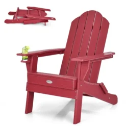 Tangkula Folding Patio Adirondack Chair Weather Resistant Cup Holder Yard Red -Tangkula GUEST bff998b2 5988 463e b608 6f41f6bc40a0