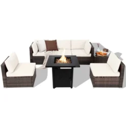 Tangkula Set Of 7 Patio Furniture Set W/ 28" 50000 BTU Propane Gas Fire Pit Table Cushions -Tangkula GUEST c00f6ee1 7657 4e40 89fc 5e4171607d44