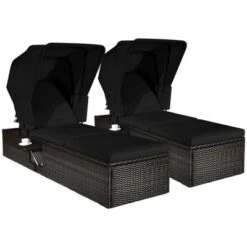 Tangkula Set Of 2 Rattan Patio Chaise Lounge Chair W/ Adjustable Canopy Black Cushion -Tangkula GUEST c0b8af4f 0f23 496c 9d20 a21256545ba2
