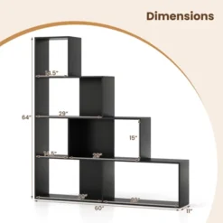 Tangkula 2PCS 4-Tier Bookshelf W/6 Storage Cubes 64" Tall Modern Geometric Stair Bookcase -Tangkula GUEST c0c444be 627b 4c3d b722 ceb782a04746 1