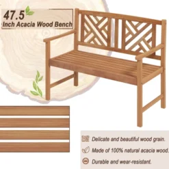 Tangkula 2-Person Acacia Wood Bench Outdoor Slats Loveseat Chair With Armrest 800lbs Load Capacity Comfortable Patio Chair -Tangkula GUEST c0ca387b 5cc1 4fc5 b929 571ae95c1f50