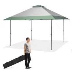 Tangkula 13'x13' Outdoor Patio Pop Up Canopy Tent Sun Protection W/ Wheeled Bag Green & Grey -Tangkula GUEST c0cbcbc6 f410 46f8 bfa9 493c3754793a