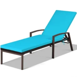 Tangkula 2PCS Patio Rattan Wicker Lounge Chair Back Adjustable Recliner Chaise W/Turquoise Cushion -Tangkula GUEST c12d831c 1ca4 4679 a842 6bada8feae8a