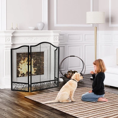 Tangkula 3-Panel Fireplace Screen Decoration Cover Child Baby Pets Safty Fire Folded Doors 3 Tangkula 3-Panel Fireplace Screen Decoration Cover Child Baby Pets Safty Fire Folded Doors