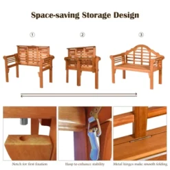 Tangkula Outdoor Wooden Folding Bench Two Person Loveseat Chair Garden Bench -Tangkula GUEST c19d8bbc 5787 44bd b337 e4d405b7639d