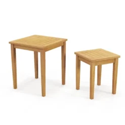 Tangkula 2 PCS Patio Nesting Table Teak Wood Outdoor Space Saving Design Square End Table -Tangkula GUEST c1e4f83a 0d6a 4c04 a6bb 0bb257fe40f2