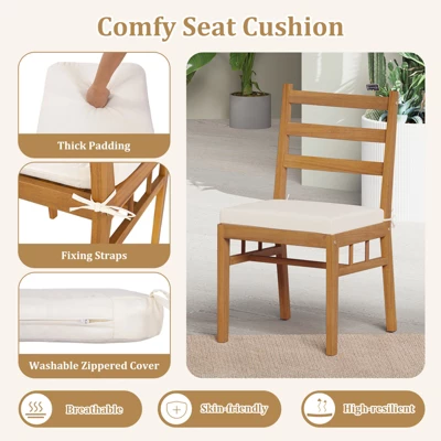 Tangkula Solid Acacia Wood Patio Chair Set Of 4 W/ Padded Seat Cushions 8 Tangkula Solid Acacia Wood Patio Chair Set Of 4 W/ Padded Seat Cushions - Image 6