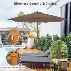 Tangkula 10FT Wooden Market Table Umbrella Pulley Sunshade Canopy W/8 Bamboo Ribs -Tangkula GUEST c24473a0 96fb 40da 8730 03dc012cea7f