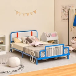 Tangkula Twin Size Kids Bed Frame Car Shaped Metal Platform Bed W/ Upholstered Headboard -Tangkula GUEST c26a8673 a290 4213 a174 b2a38d65800f