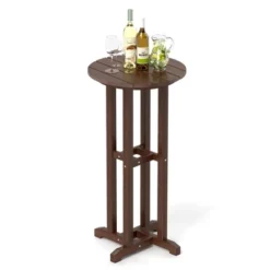Tangkula 21.5" Round Bar Table Patio HDPE Bar Height Dining Table W/ Slatted Tabletop -Tangkula GUEST c294bf14 d22e 4bb2 8c1c 018391346365