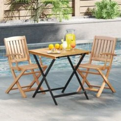 Tangkula 28" Patio Folding Table W/ Slatted Tabletop Portable Bistro Dining Table -Tangkula GUEST c2a13e24 3da0 4028 ba49 10ed976c98e1