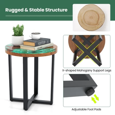 Tangkula 20" Round Teak Wood End Table Solid Live Edge Outdoor Side Table W/ Mahogany Base 7 Tangkula 20" Round Teak Wood End Table Solid Live Edge Outdoor Side Table W/ Mahogany Base - Image 5