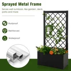 Tangkula 1PC/2PCS 44" Metal Planter Box With Trellis Raised Garden Bed With Trellis, Elevated Lattice Planter For Climbing Plants -Tangkula GUEST c3662ca0 9b80 43c9 b6b2 ce9822faa977